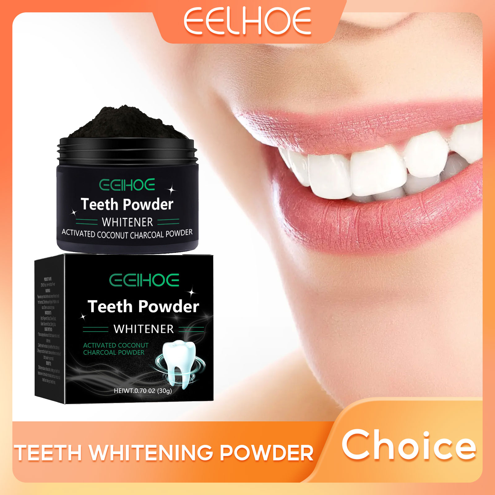 Teeth Whitening Charcoal Powder - EELHOE ผงถ่านสําหรับผลิตภัณฑ์ฟอกสีฟันลบคราบทําความสะอาดช่องปากนําลมหายใจที่ดีทันตกรรมสุขอนามัยผงฟัน