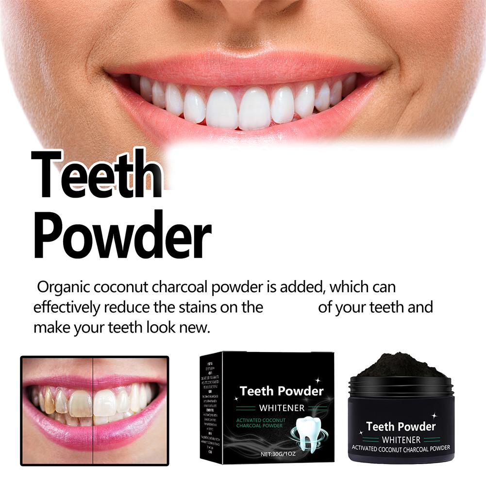 Teeth Whitening Charcoal Powder - ผงฟอกสีฟัน, ผงฟอกสีฟันธรรมชาติและทำความสะอาดฟันอย่างล้ำลึก, น้ำยาขจัดคราบฟัน, ลมหายใจสดชื่นตามธรรมชาติ