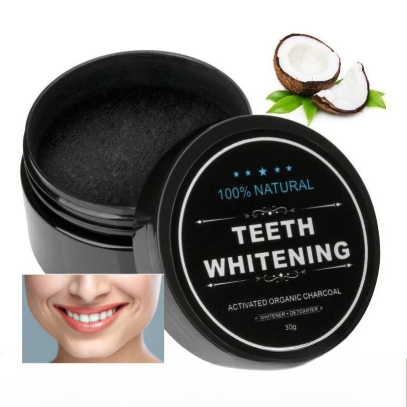 Teeth Whitening Charcoal Powder - ผงฟอกสีฟันถ่านกัมมันต์ 1 กล่อง, ผงทำความสะอาดฟันถ่าน, ผงถ่านกัมมันต์กะลามะพร้าวคลาสสิก