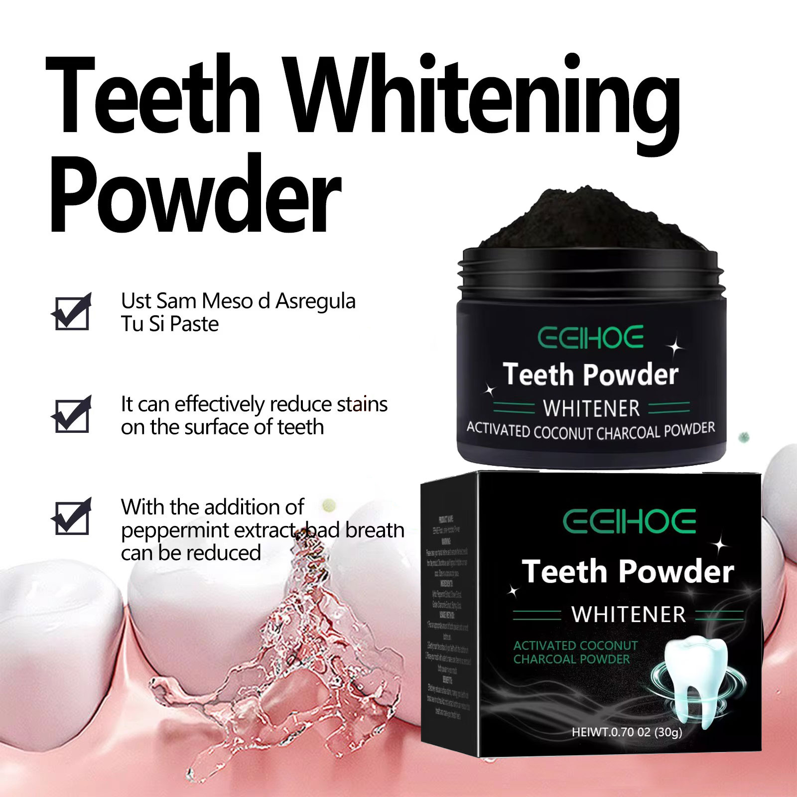 EELHOE ผงถ่านสําหรับผลิตภัณฑ์ฟ - Teeth Whitening Charcoal Powder บทวิจารณ์และราคา
